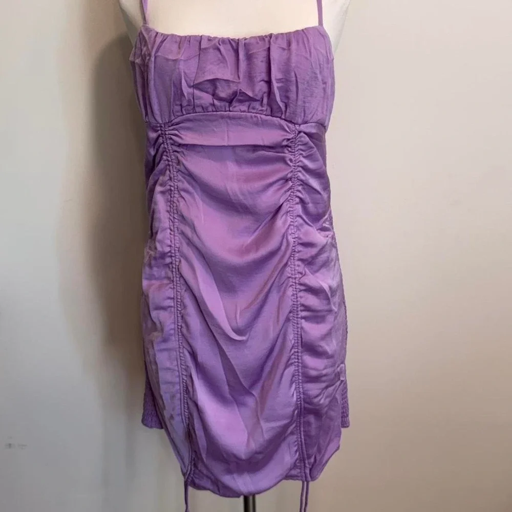 Purple Ruched Mini Dress – Adjustable 💜